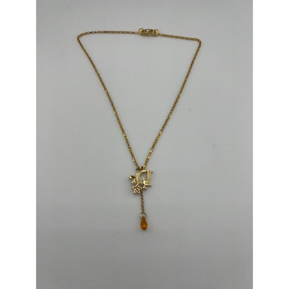 Vintage Dior Charm Necklace Reworked Pendant Gold Plated Box Chain - Picture 5 of 6